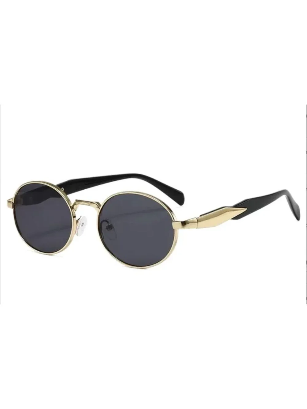 Unisex Oval Gold Frame Sunglasses With Black Lenses & Black Arms